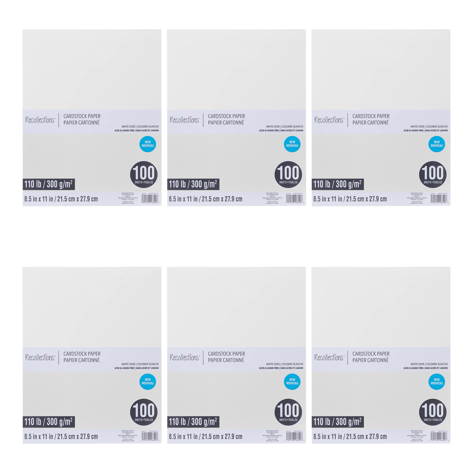 6 Packs: 100 ct. (600 total) White Dove 8.5" x 11" Cardstock Paper by Recollections™